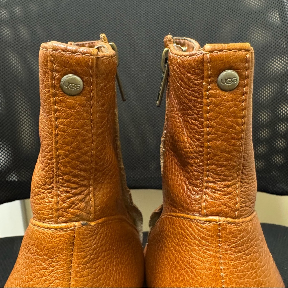 UGG - COSIMA cognac high heel platform pebbled leather bootie w studs Sz 6.5 - Picture 12 of 17
